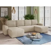 Sofnet Wohnlandschaft Roma U, mit Schlaffunktion und Bettkasten, U-Form Couch, Cord Stoff, Schlafsofa mit Wellenfeder