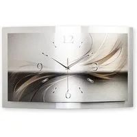 Kreative Feder Funkwanduhr 3D Designer-Wanduhr „Silverline“ aus gebürstetem Aluminium (3D-Wölbung, einzigartiges Zwei-Platten-Design, flüsterleises Uhrwerk)