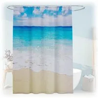 relaxdays Duschvorhang 180x200 cm mit Motiv Breite 180 cm (Strand), 180x200cm, I