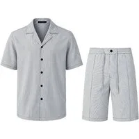 Allthemen T-Shirt T-Shirt & Shorts 2-tlg Herren Strukturiertes Kurzarmhemd - Shorts Set
