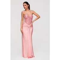 OMBRE Abendkleid Maxikleid mit Pailletten und Korsett-Optik Pink L (kein Set, 1-tlg) Drapierter Bund mit Knoten
