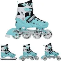 NILS EXTREME Inlineskates 4-IN-1 Inliner Schlittschuhe Rollschuhe Eishockey Blau, verstellbare Größe und wechselbare Kufen