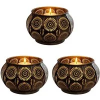 Marrakesch Orient & Mediterran Interior Teelichthalter 3er Set Orientalischer Teelichthalter Sabah modern aus Metall 12 cm (3 St), Handarbeit