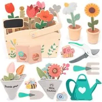 Esun Spielzeug-Gartenset Garten-Set aus Holz für Kinder mit Zubehör, Gartenspielzeug für Kinder, (Set, 30-tlg., Komplettset), mit Gießkanne, Schaufel, Harke - ab 3 4 5 6 Jahren