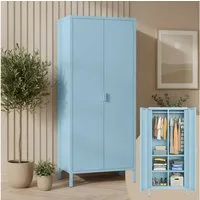 skølm Kleiderschrank Ituri aus Metall (Blau) Metallschrank mit 6 Fächern & 2 Kleiderstangen, 170x80x45 cm