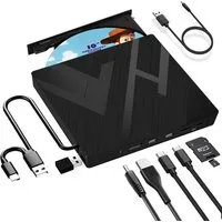 TUWENA Externes CD/DVD Laufwerk USB 3.0 Typ-C, mit SD/TF-Kartenleser Portable DVD-Brenner