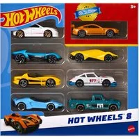 Hot Wheels Autorennbahn Hot Wheels Set mit 8 Basic-Spielzeugautos und -Trucks im Maßstab 1:64