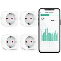 BEARWARE WLAN-Steckdose mit Strommessung, 2,4Ghz WiFi Fernsteuerung per App, Sprachsteuerung, Spar-Set, 4-St., 4er Set, Zeitschaltuhr, Energiekostenmessgerät, Smart life App, Timer