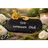 MF Grabkerze Gedenkstein Aurora mit Goldrose Wir vermissen Dich 16cm (1-tlg)