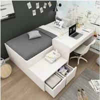MODFU Kinderbett Schreibtischbett Funktionsbett für Kinderzimmer (Jugendbett, Lernbett, 1-tlg., 90 x 200 cm, Ohne Matratze), mit integriertem Schreibtisch und Schubladen