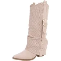 Ital-Design Moderne Stiefel mit perforiertem Design und goldenen Details Westernstiefel (91154667) Blockabsatz Stiefel in Beige