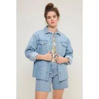 Studio Untold Kurzjacke Jeansjacke Boxy Shape Glitzersteinchen Hemdkragen