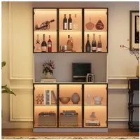 Merax Glasvitrine mit LED-Beleuchtung per App (Multifunktionsschrank Vitrinenschrank, 1-St., Hochschrank Wohnzimmerschrank Schrank) Vitrine mit 6 Glastüren und Stauraum, Standvitrine, 120x34x200cm