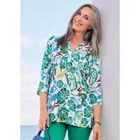 GOLDNER Tunika Halbarm Tunika mit Allover-Print Bluse mit frischen Farben, Rundhals, Knopfleiste, 3/4-Arm