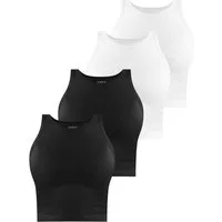 Janice Tanktop 4 x Damen crop Top hochgeschlossen Niah Kurzes Tanktop aus Baumwolle