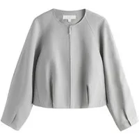 Next Bomberjacke Kragenlose Bomberjacke mit Leinenanteil (1-St)