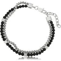 Made by Nami Armband Zweireihig Herren mit Perlen in Silber und Türkis Wasserfester Schmuck, 18 + 4 cm Länge Geschenke für Männer