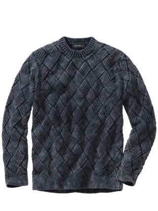 Mey & Edlich Herren Flechtwerk-Pullover Blau 87 % Baumwolle, 13 % Wolle