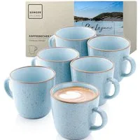 SÄNGER Becher Set Rio, 6-tlg., Steingut, 6 tlg. Rio Lagune Kaffeebecher, Blau, Handmade, VALUE COLLECTION