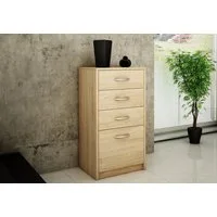 Home Collective Kommode mit 4 Schubladen mit matter Oberfläche, Kommode 45cm breit Holz (Schlafzimmer Wohnzimmer Flur Büro Organizer, Metallrollen mit Auszugsstopp), Schrank Kommode mit Schubladen Sideboard Highboard sonoma