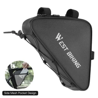 WEST BIKING 0.6L Bicycle Front Frame Triangle Bag With Mesh Pouch MTB Road Bike Waterproof Bottom Tube Bag Elastic Lugga