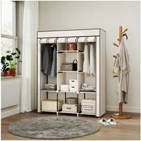 HOMCOM Stoffschrank Kleiderschrank mit Kleiderstangen, 8 Ebenen (Faltschrank, 1-St., Faltbare Garderobe für Schlafzimmer) Vliesstoff, Cremeweiß, 125 x 43 x 162,5 cm