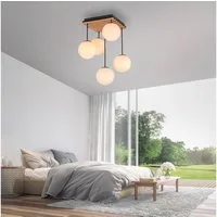 OTTO home Deckenleuchte Evinnia Akustikpaneele mit Glaskugeln, ohne Leuchtmittel, Leuchtmittel wechselbar, Warmweiß, Holz, Akustik, Paneele, Glas, Deckenlampe E14