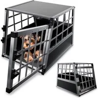 Juskys Tierreisebox Alu-Hundetransportbox in 4 versch. Größen: M, L, L-X, XL, Auto Hundebox robust und pflegeleicht, Gittertür verschließbar