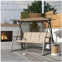 Outsunny Hollywoodschaukel Schaukelbank mit Kissen, Verstellbarem Dach, 3-Sitzer, Verstellbares Dach, Schaukel, 1 tlg., Gartenschaukel, für Garten, Balkon, Khaki