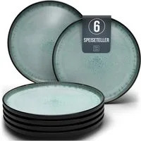 PURE LIVING INTERIOR DESIGN Geschirr-Set Pure Living Speiseteller 6er 26cm »Ibiza«, Steingut, Salbeigrün, 6 Personen, Steingut, Mediterrane Handwerksoptik, Reaktive Glasur – jedes Stück einzigartig…