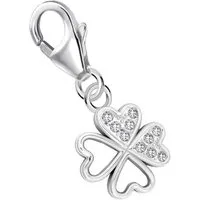 Goldene Hufeisen Charm-Einhänger Kleeblatt Zirkonia Charm Anhänger aus 925 Sterling Silber (1 Stück, inkl. Etui), rhodiniert