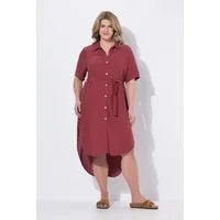 Ulla Popken Midikleid Midikleid Hemdkragen Gürtel Halbarm Biobaumwolle
