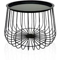 KHG Beistelltisch Garten-Beistelltisch in Anthrazit aus Stahl (runder Couchtisch im Industrial Design mit abnehmbarer Tischplatte, wetterfest UV-beständig, 52x36x52 cm), abnehmbarer Tischplatte als Tablett