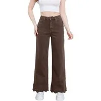 Ital-Design Dad-Jeans Damen High Waist Flared Jeans mit Saumdetail (91767208) Bestickt Stretch High Waist Jeans in Braun