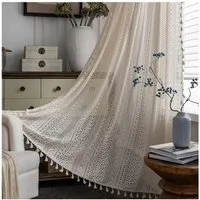 Diwzbyn Gardine Boho Häkel Gardinen 2er Set, Semitransparent Spitze Vorhang, Makramee Stil für Wohnzimmer, Schlafzimmer & Fenster Deko