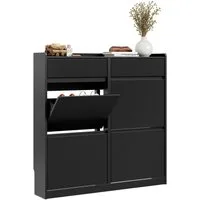 SoBuy Schuhschrank FSR169, Schuhkipper Schuhschrank schmal, Schuhregal, Schuhkommode mit 4 Klappen, 2 Schubladen, perfekt für schmale Flure, für 10 Paar