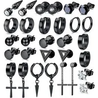 LuxusKollektion Ohrring-Set 15 Paar Ohrringe Herren Edelstahl Ohrstecker Set Zirkonia Creolen
