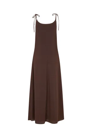 samsøe & samsøe - Maxikleid mit Spaghettiträgern braun - Gr. - M