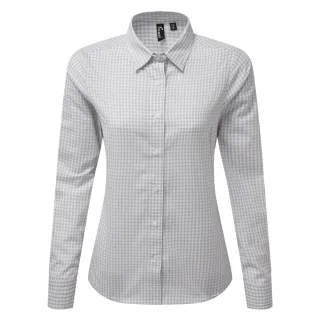 Premier Womens/Ladies Maxton Check Langarmhemd (Silber/Weiß)