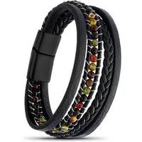 NAHLE Lederarmband Herren Lederarmband mit Achat Perlen (inkl. Schmuckbox), aus Leder, mit Magnetverschluss für ein sicheres verschließen