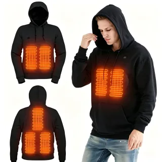 TENGOO HS05B Smart Heated Sweatshirt 5 Heating Zones USB Powered Thermal Hoodie Washable Winter Warm Pullover for Outdoo