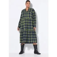 Studio Untold Jerseykleid Midi-Flanellkleid Karo Tunika-Ausschnitt Langarm