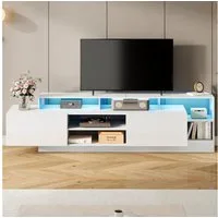 Merax Lowboard hochglanz Fernsehschrank mit LED-Beleuchtung (1 St), TV-Schrank mit 2 Klapptüren, Staufächern & Stauraum, 190×40×48,5cm