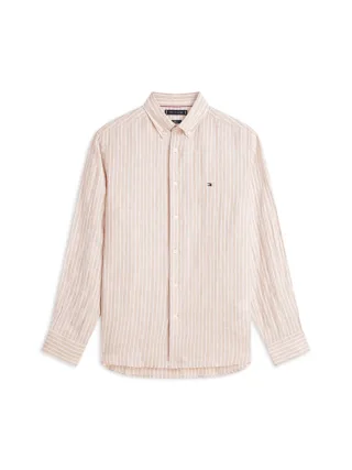 Tommy Hilfiger - Regular Fit Streifen-Hemd aus reinem Leinen beige - Gr. - M