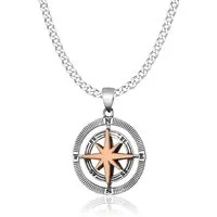 NAHLE Kette mit Anhänger Silber Kompass Herren Damen 925 Silber Panzerkette Maritim Halskette (2-tlg., inkl. Schmuckbox), 925 Silber Anhänger - rhodiniert
