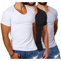 CARISMA T-Shirt Herren Uni Basic 4066 tief-breit geschnittener Ausschnitt vintage Look V-Ausschnitt unifarben kurzarm slim fit