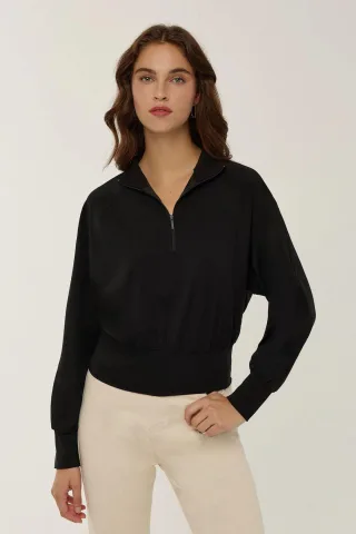 Lässiges Fit Reißverschluss-Kragen Aktiv-Shirt