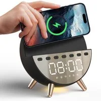 Vivitar Wecker 7in1 Digitalwecker 15W Wireless-Ladefunktion, Bluetooth-Lautsprecher Nachtlicht, Doppelalarm, Schlafgeräusche (weißes Rauschen)