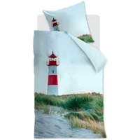 Ambiante Bettwäsche Renforcé Baumwolle, Renforcé, Leuchtturm, Strand, weißer Hintergrund