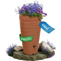 YourCasa Regentonne 240 Liter [Wave Design] Regenfass aus Kunststoff mit Wasserhahn, Bepflanzbar,240L,mit Wasserhahn